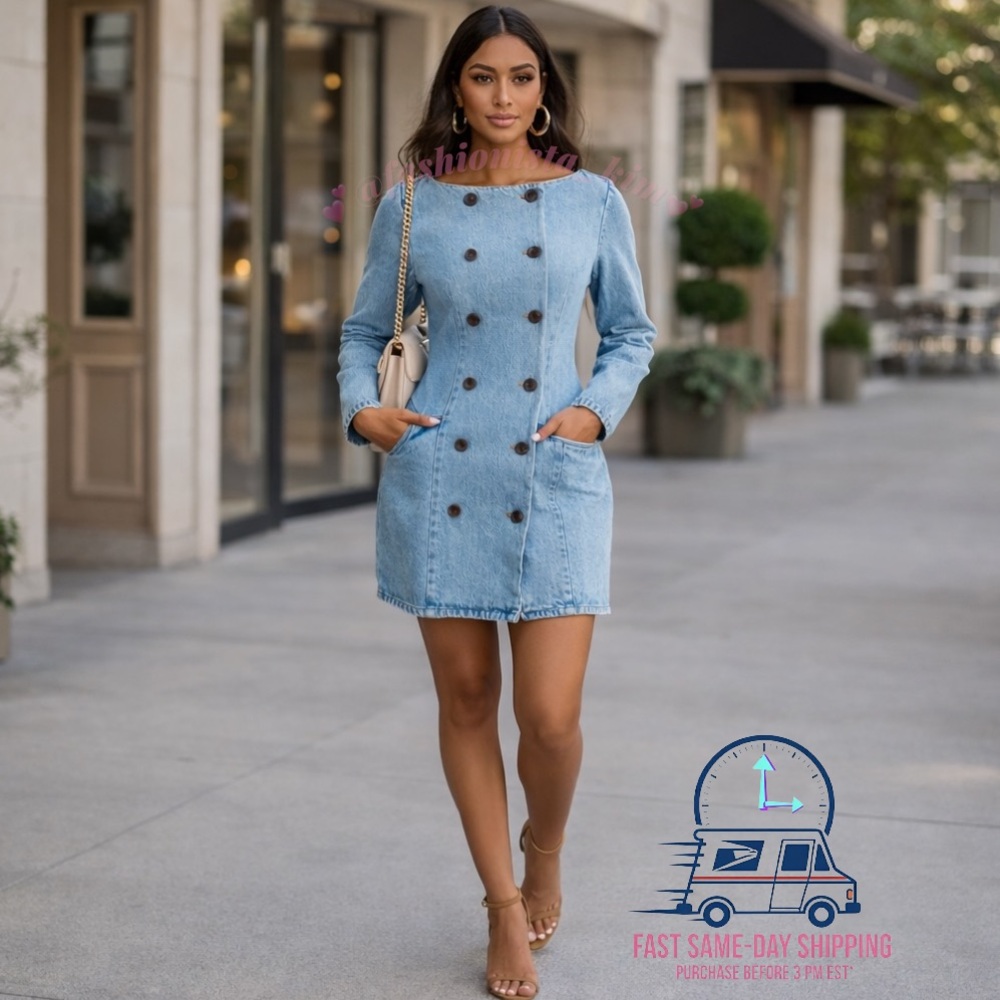 Denim dress KBB by KAHLANA Women's 'The Tuxedo Mini Dress' - Vintage Wash NEW - Picture 2 of 4